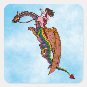 Riding the Rainbow Dragon Square Sticker