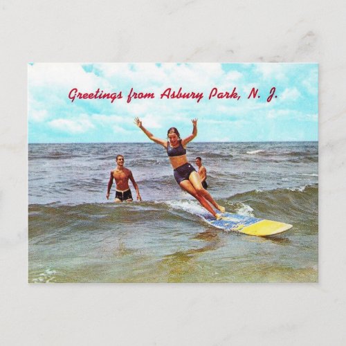 Riding the Surf Asbury Park NJ Vintage Postcard