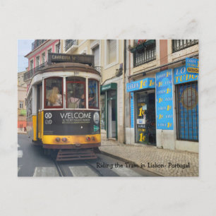 Riding the Tram in Lisbon Portugal Postcard