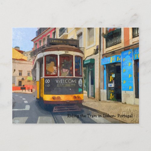 Riding the Tram in Lisbon Portugal Postcard