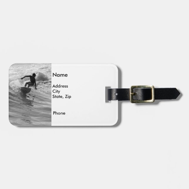 Riding The Wave Grayscale Luggage Tag (Front Horizontal)