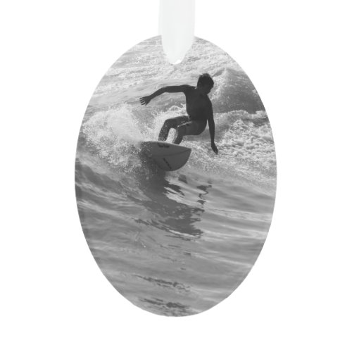 Riding The Wave Grayscale Ornament