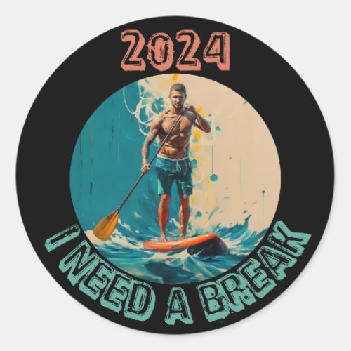 Riding the waves sup paddle board surfing edition classic round sticker