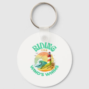 Riding The Wind's Whims Ocean Humor Lighthouse Sce Keychain