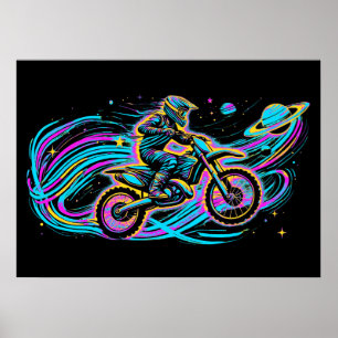 Riding through Space - Motocross Rider Poster