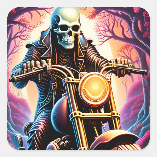 Riding through the interweaving branches square sticker (Front)