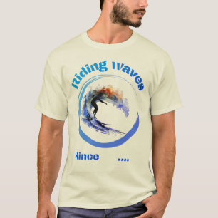 Riding waves since... vibrant colors surfer design T-Shirt