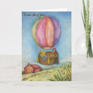 Riding with friends Hot Air Balloon farm animals Letterpress Thank You Card