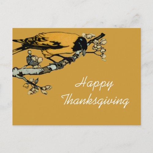 Rielaboration of Yellow Vintage Bird Illustration Holiday Postcard