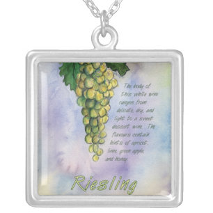 Riesling Wine Grapes Silver Necklace