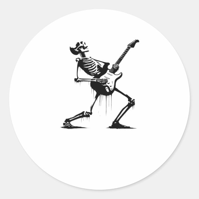Riffs From Beyond Skeleton Guitarist In Graffiti S Classic Round Sticker (Front)