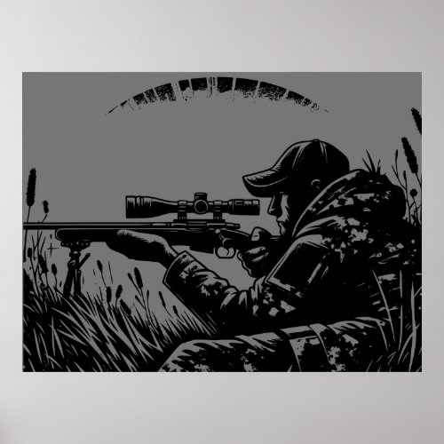 Rifle Hunting Fanatics Black  Gray  Poster