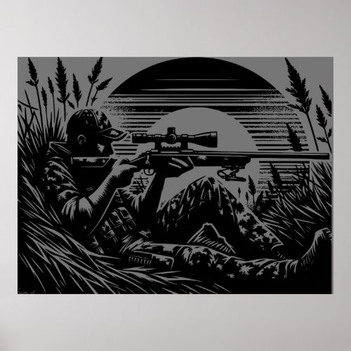 Rifle Hunting Fanatics Black  Grey  Poster