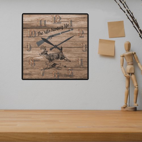 Rifle Hunting Life Woods Buck and Lever Rifle  Square Wall Clock