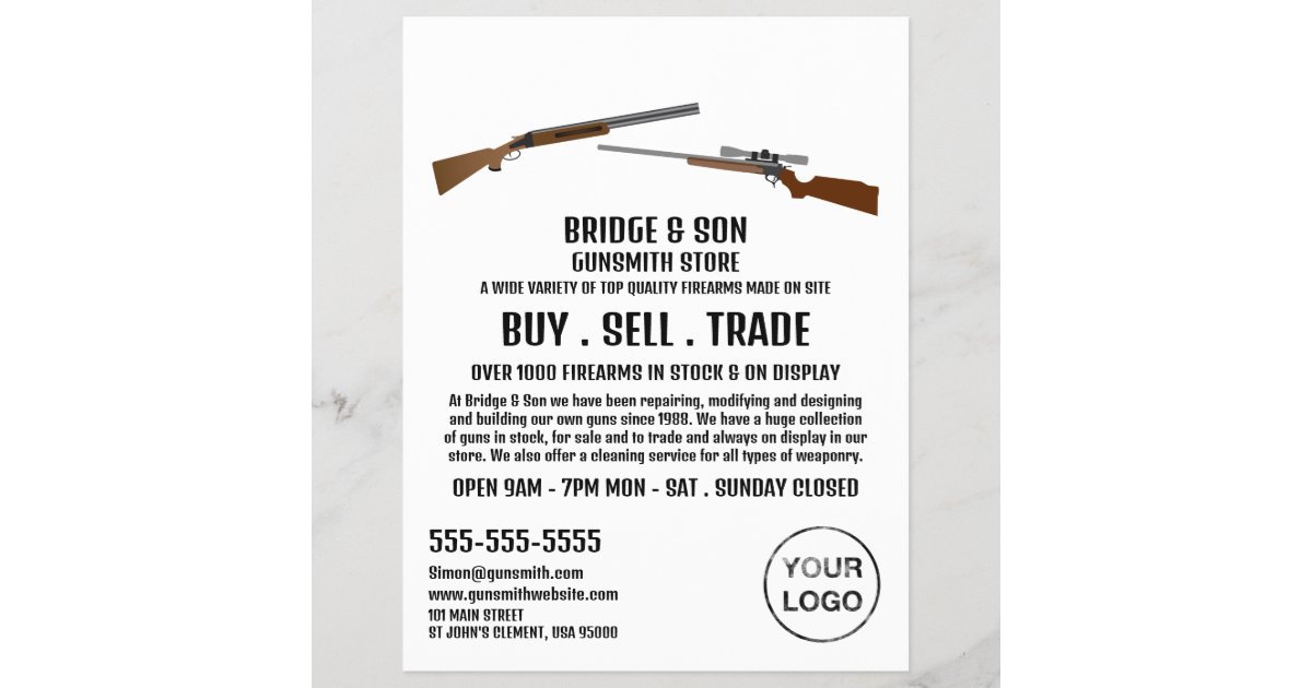 Rifle & Shotgun, Gunsmith, Gunstore Advertising Flyer | Zazzle