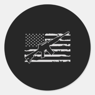 Rifle Weapon American Flag Classic Round Sticker