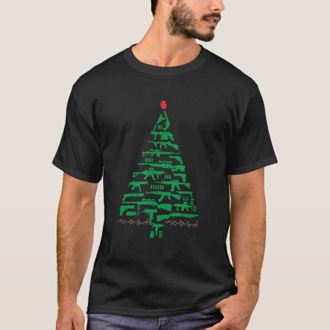 Rifle Weapon Gun Christmas Tree for Weapon Fools & T-Shirt (Front)