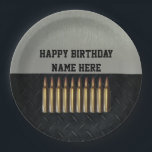 Rifleman Men's Birthday Name Party Plates<br><div class="desc">Manly paper plates perfect for an expert marksman. This design features a row of ammunition on a black diamond plate background. Personalize the birthday boy's name or add and change text using the CUSTOMIZE button.</div>
