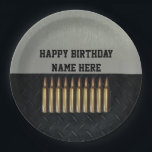 Rifleman Men's Birthday Name Party Plates<br><div class="desc">Manly paper plates perfect for an expert marksman. This design features a row of ammunition on a black diamond plate background. Personalize the birthday boy's name or add and change text using the CUSTOMIZE button.</div>