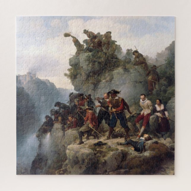Riflemen Defending a Mountain Pass (Karl Lessing) Jigsaw Puzzle (Vertical)