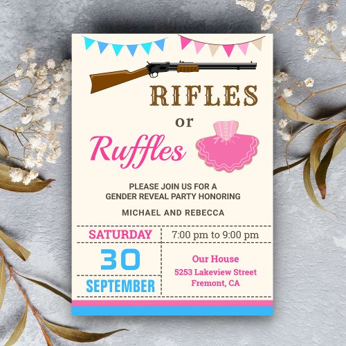 Rifles or Ruffles Gender Reveal Party Invitation