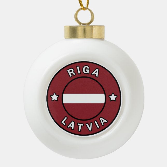 Riga Latvia Ceramic Ball Christmas Ornament (Front)