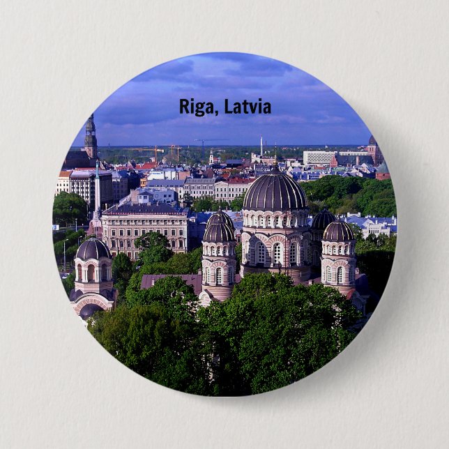 Riga, Latvia cityscape, Button (Front)