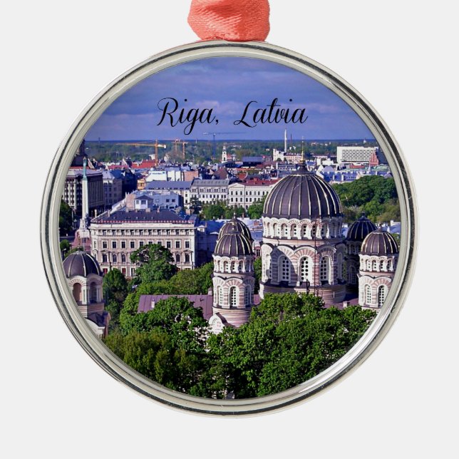 Riga, Latvia cityscape Metal Ornament (Front)