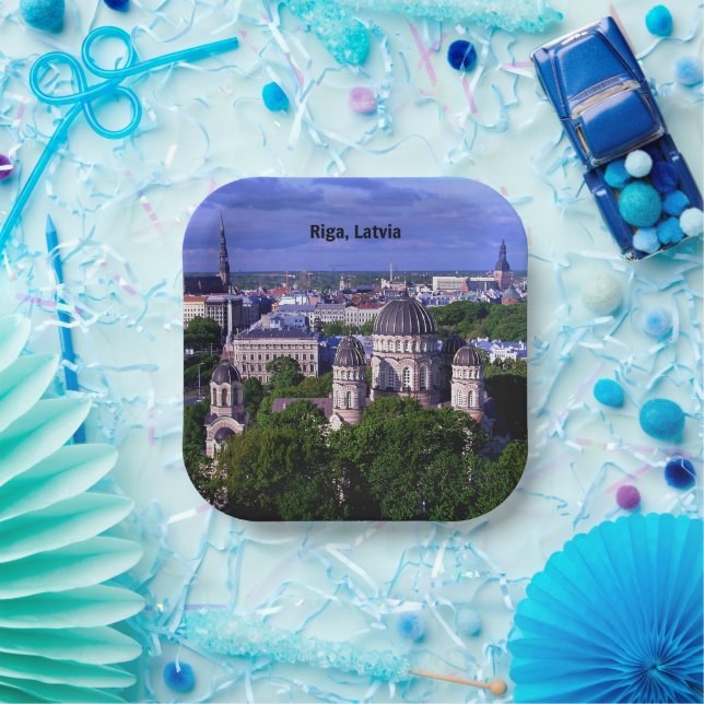 Riga, Latvia cityscape Paper Plates (Party)