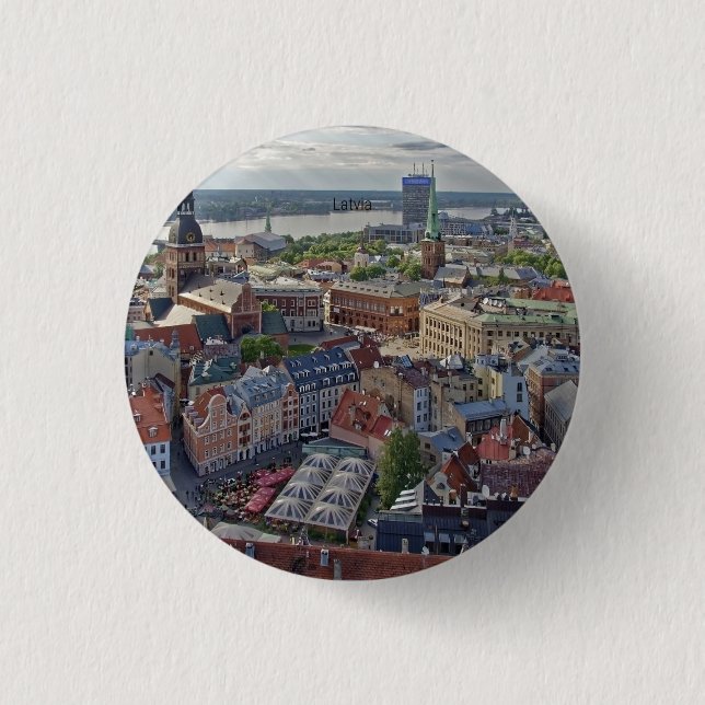 Riga, Latvia cityscape photograph Button (Front)