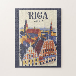 Riga Latvia Illustration Travel Art Vintage Jigsaw Puzzle