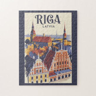 Riga Latvia Illustration Travel Art Vintage Jigsaw Puzzle