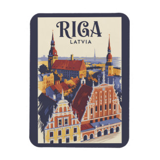 Riga Latvia Illustration Travel Art Vintage Magnet