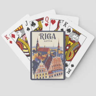 Riga Latvia Illustration Travel Art Vintage Poker Cards