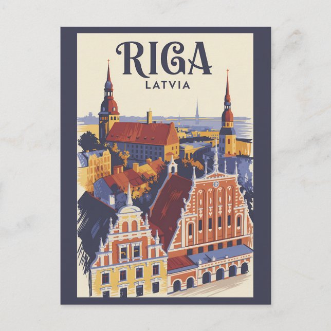 Riga Latvia Illustration Travel Art Vintage Postcard (Front)