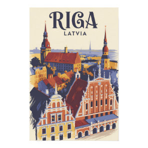 Riga Latvia Illustration Travel Art Vintage Poster