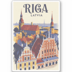 Riga Latvia Illustration Travel Art Vintage Sticker