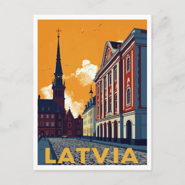 Riga Latvia Old Town Retro Postcard (Front)