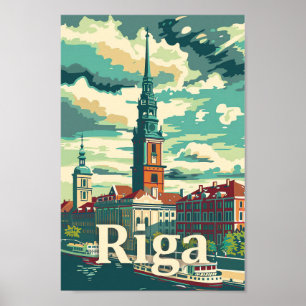 Riga Latvia Vintage Retro Travel Illustration Poster