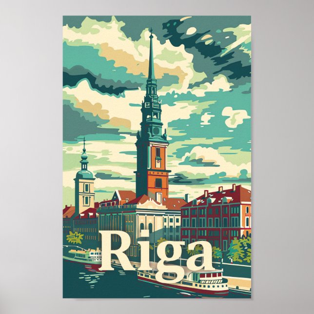 Riga Latvia Vintage Retro Travel Illustration Poster (Front)