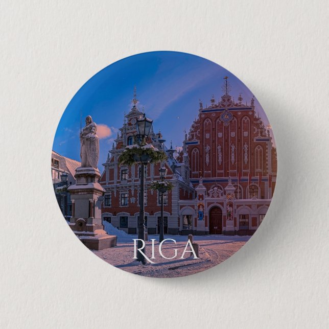 Riga Town Hall Square in winter Button (Front)