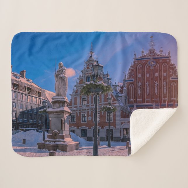 Riga Town Hall Square in winter Sherpa Blanket (Front (Horizontal))