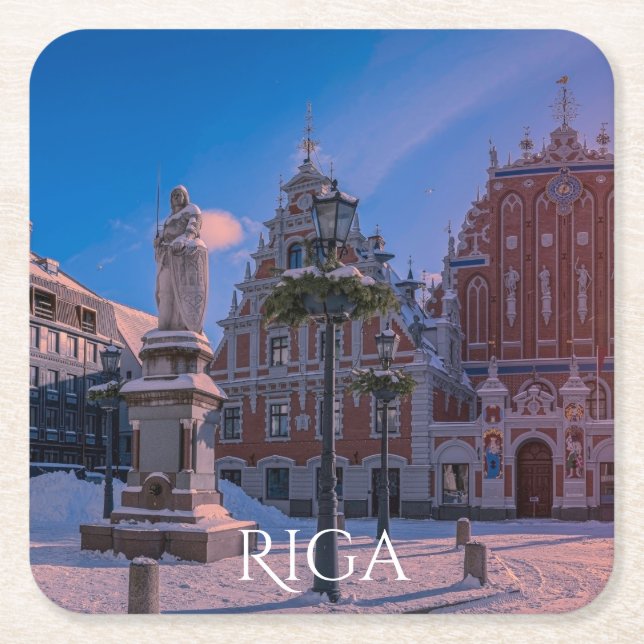 Riga Town Hall Square in winter Square Paper Coast Coaster (Front)