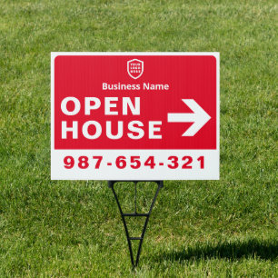 Right Arrow Open House   Real Estate Red White Sign