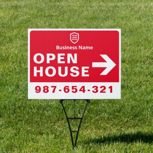Right Arrow Open House  Real Estate Red White Sign