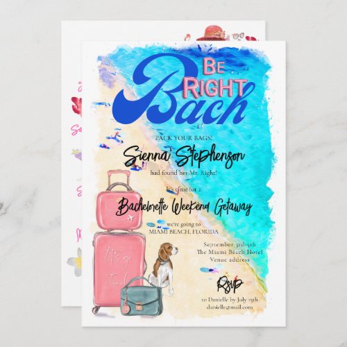 Right Bach Bachelorette Weekend Getaway Itinerary Invitation
