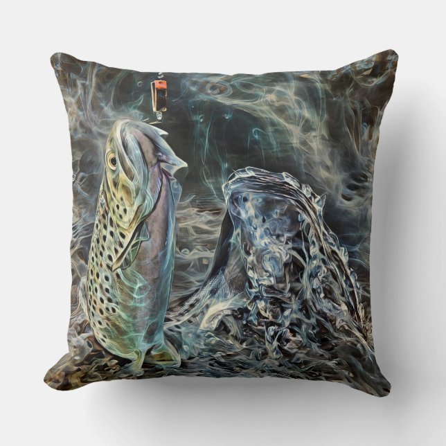 Right Before The Storm Trout Fishing Throw Pillow (Front)