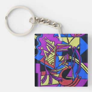 Right Brain Left Brain-Hand Painted Abstract Art Keychain