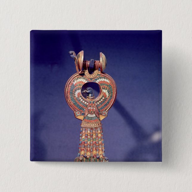 Right earring from a pair earrings with a pinback button (Front)