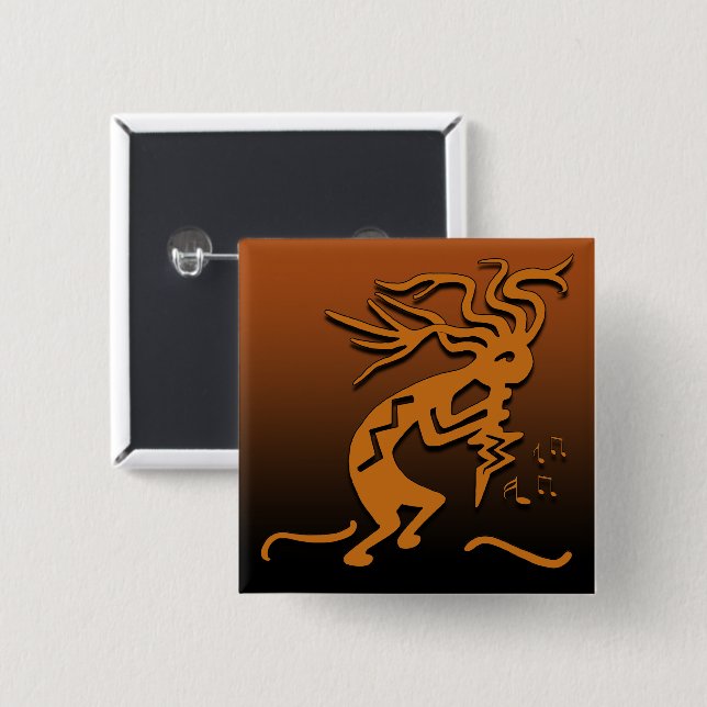 Right Facing Flute Playing Kokopelli Musician Button (Front & Back)